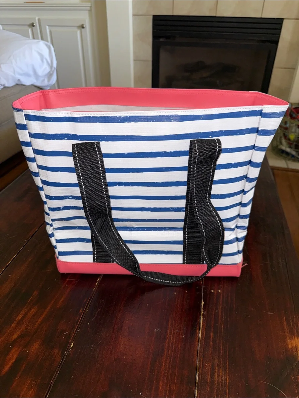 SCOUT Striped Tote in Navy, White & Pink Trim - Picture 2 of 5